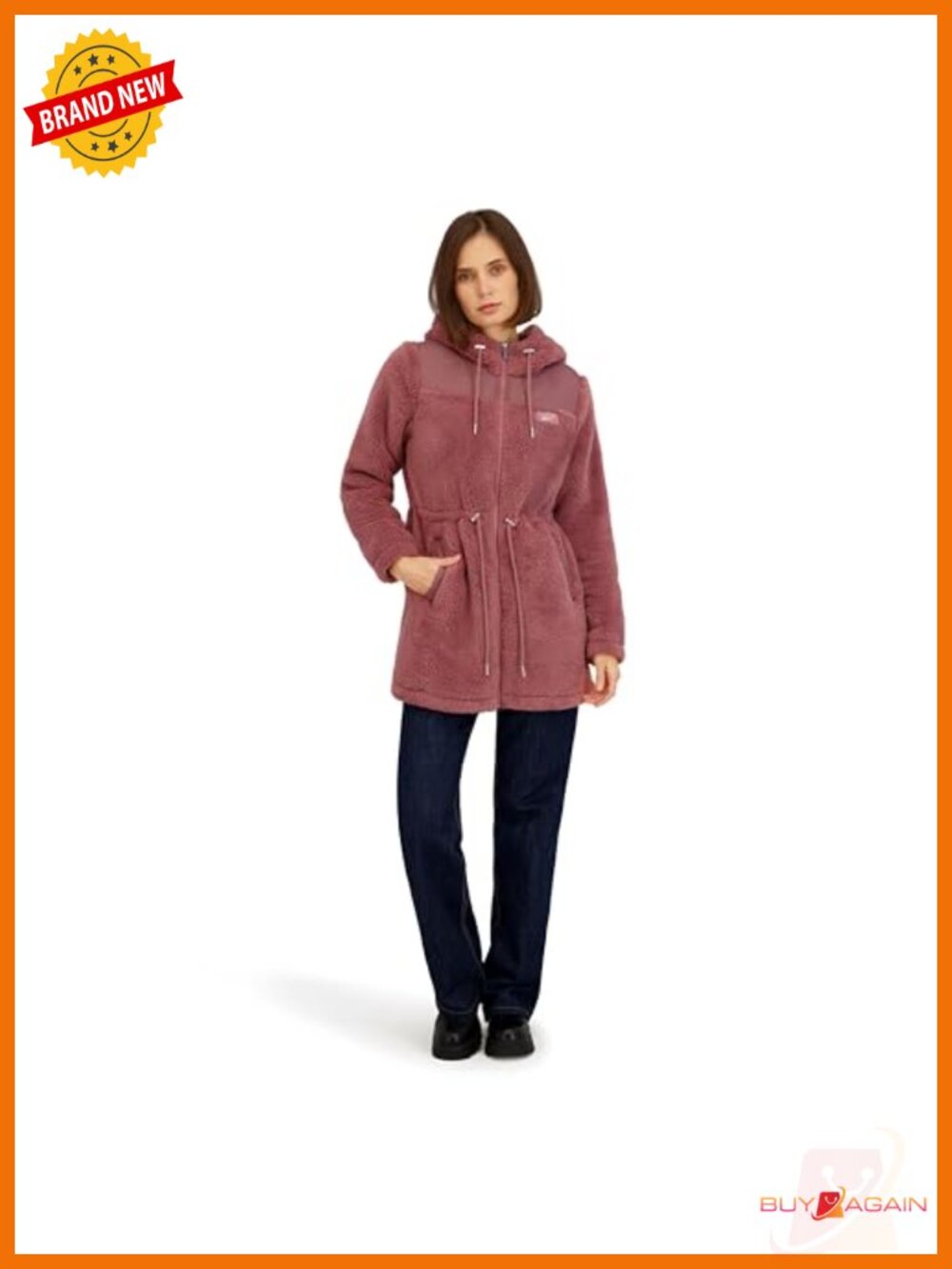 Reebok Women's Long Double-Sided Fleece Zip-Up Jacket Lightweight